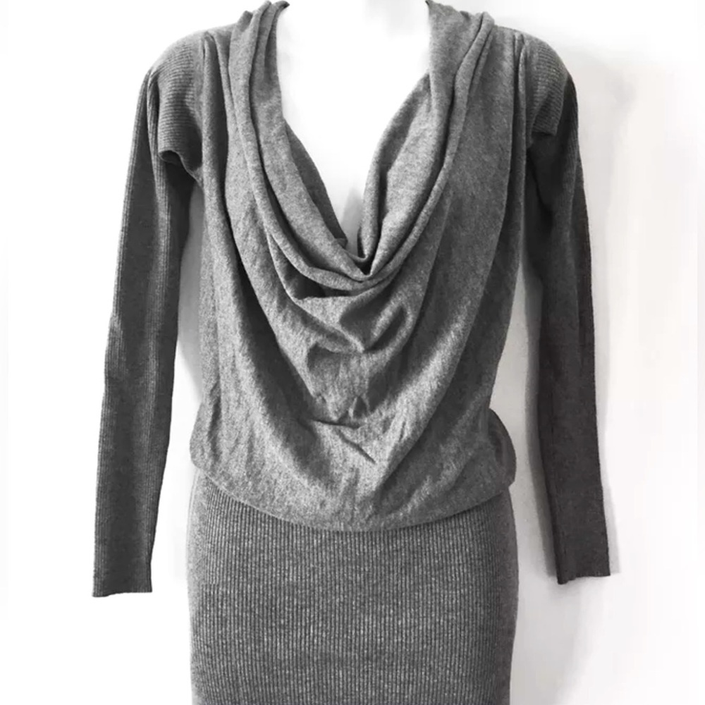 MODA INTERNATIONAL GRAY COWL NECK RIBBED KNIT MINI DRESS